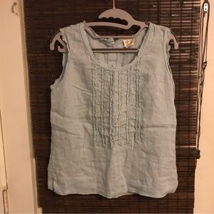 Andrea Jovine 100% Linen Tank Button Back Raw Edges Size Large Sleeveless Top